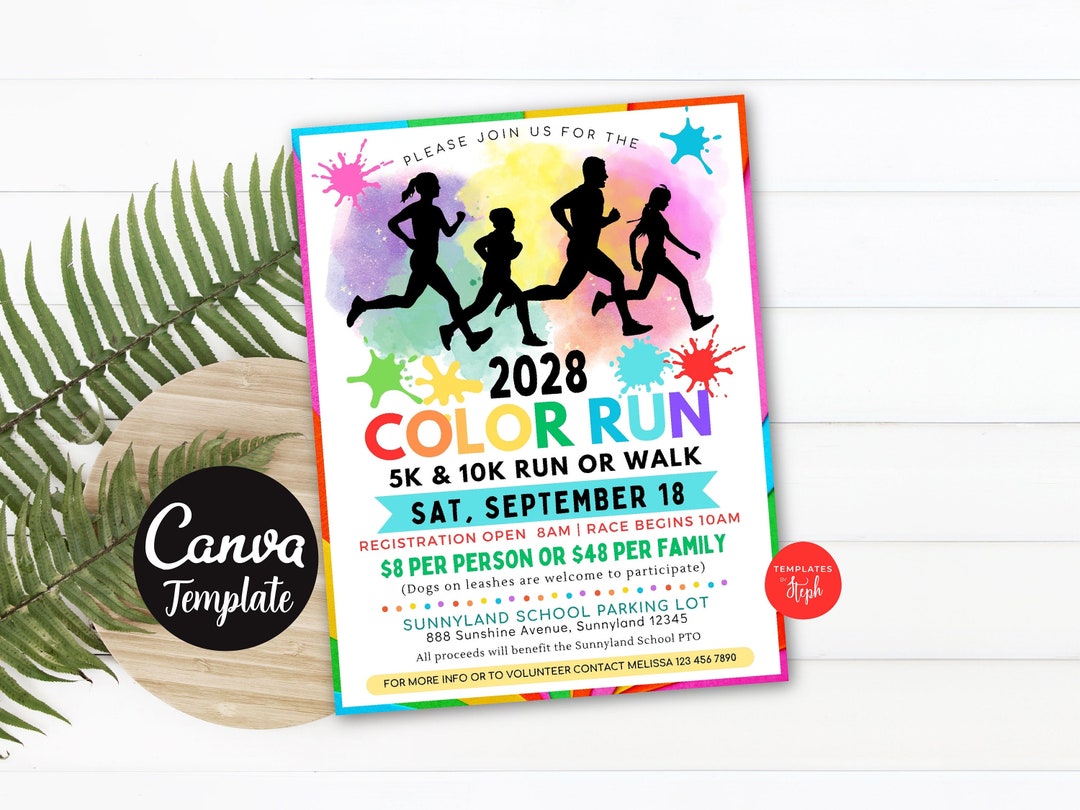 EDITABLE Color Run Flyer/poster Printable Invitation Etsy
