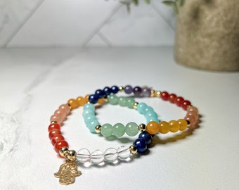 Aligned - 7 Chakra - Hamsa Hand Gemstone BraceletI