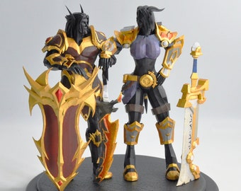 Figurine personnalisée World Of Warcraft | Double figurine / Idée mariage  | TOUCHES COULEUR + ARME