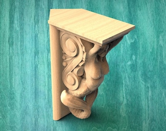 Custom order Corbel Mermaid of wood for the corner, Unpainted