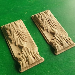 Pair decorative narrow shelf brackets, fireplace applique Unpainted, Set 2pc, Home Wall Embellishments, wood onlays, wood wall art decor