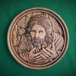 Jesus Christ wood painting in the round frame, wall hanging religious panno