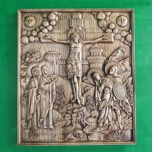 Ostergeschenk Kreuzigung von Christus, religiöse geschnitzte Ikone, Holzschnitzereien religiöse Geschenke Holzwandkunst