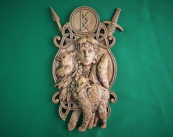 Freya, Goddess of Love and Fertility, Norse mythology, Celtic wood carving