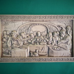 Last Supper Carved Panel, religious carved icon, wood carvings religious gifts 3d last supper