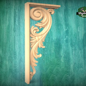 Acanthus Leaf Baroque Wood Corbel - Classical Artistry, Unpainted, Decorative Carved Wooden Corbel, Home Wall Embellishments