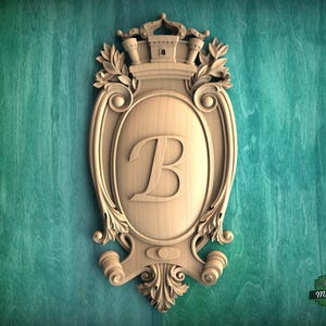 Personalized Antique wooden shield onlay, Unfinished, Decorative wooden baroque small cartouche applique