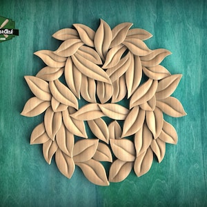 Nature's Embrace: Leaf Pattern Onlay, 1 piece, Unpainted, Home Wall Embellishments, round wooden trims, wood wall art decor