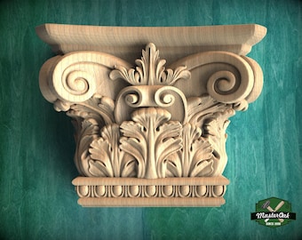 Elegancia corintia: Transforma tu espacio con capiteles de madera tallada, 1 pieza, sin pintar