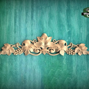 Adorno de madera tallada con diseño de vid artesanal, elegante elemento decorativo para comedor, 1 pieza, sin pintar, diseño horizontal, tallado en madera.