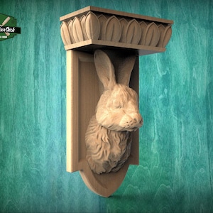 Carved Wooden Rabbit Corbel, Rustic Bunny Shelf Support