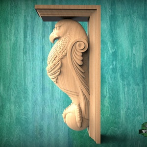 Ealge Corbel of Wood, Unpainted, Eagle bracket Carved Wooden Corbel, Home Wall Embellishments, wood onlays, wood wall art decor