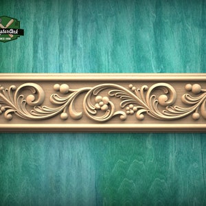 Romantic Flowers Wood Carved Moulding – Classic Frieze Design,  40&quot; , 1 pc, Unpainted, Floral Elegance Wood Baguette, Furniture Moulding