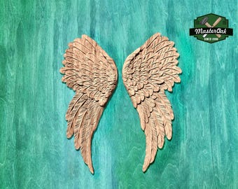 彫刻された木製の天使の羽：精巧な羽根の壁飾り（ペア） - Etsy 日本