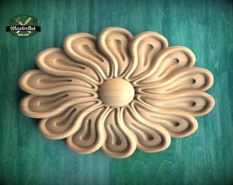 Blossom-Inspired Wooden Rosette: Artisanal Onlay, Unpainted, 1pc, Home Wall Embellishments, Furniture Carving