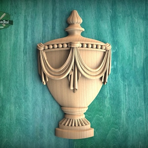 Klassieke gesneden urn houten applicatie - elegante vaasversiering, 1 stuk, onbeschilderd, wanddecoratie voor thuis, meubelsnijwerk, houten versieringen