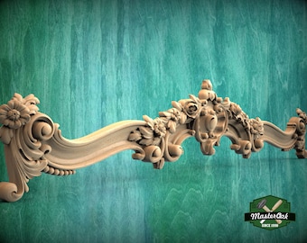 Le Roi Soleil Cornice - French Baroque Classicism Elegance, 1 pc, Unpainted, Baroque Pelmet, Classic carved curtain rod of wood