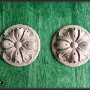 Paar gesneden vintage bloem ronde houten rozet onlay, muurversieringen voor thuis, houten onlays, houten muurkunst decor