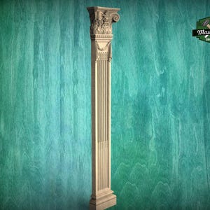 Wooden Carved Regal Ionic Pilaster , wood ionic  pilaster, 1pc, Unpainted, Carved Wood Trim Post Pillars, Flat Back Columns