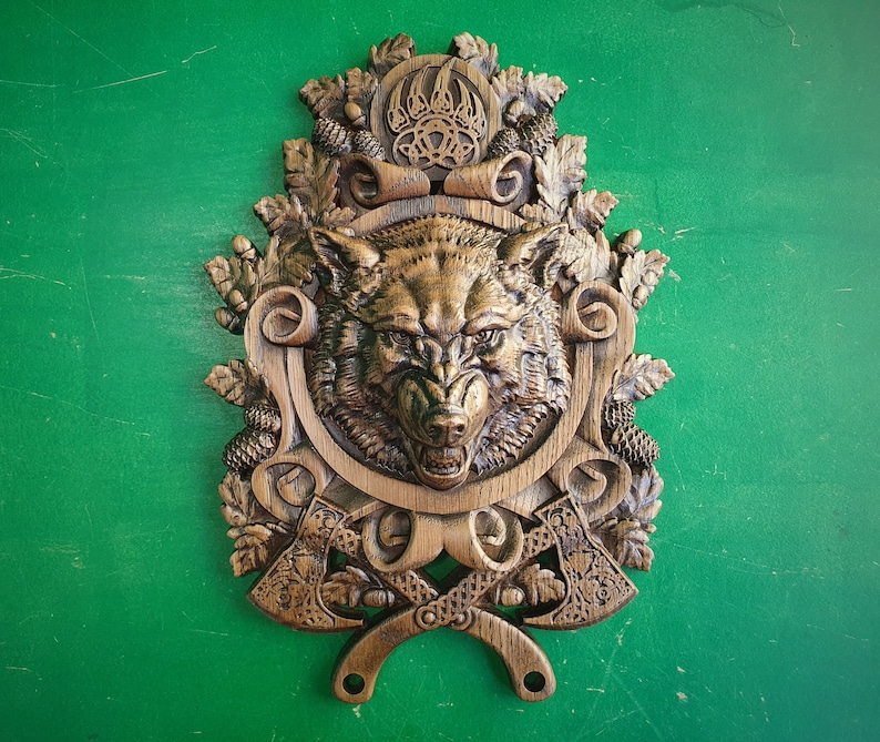 Viking Wolf FENRIR, Odin's Wolf Fenrir on Viking Shield Wall Hanging Sculpture Viking Decor Scandinavian