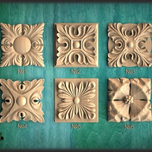 Ornate Carved Wood Rosette, 1 piece, Home Wall Embellishments, square wood onlays, wood wall art decor