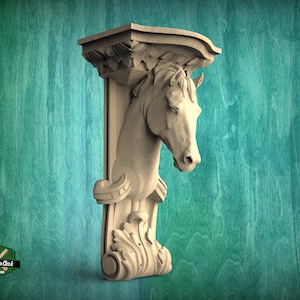 Horse Corbel of Wood, Unpainted, Horse bracket Carved Wooden Corbel, Horse decor Home Wall Embellishments, wood onlays, wood wall art decor