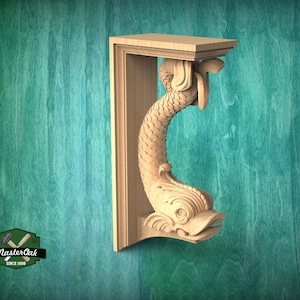 Ménsula victoriana de madera tallada con intrincado motivo de peces - Elegante decoración arquitectónica, 1 pieza, adornos de pared para el hogar, arte mural en madera