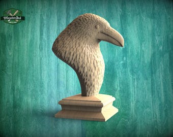 Crow Wooden Finial for Staircase Newel Post, Raven finial bed post, Corbie statue of wood, Decorative Newel Post Cap Bird Face