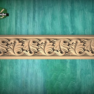 Elegante moldura de madera con diseño de vals de hojas: detalle artístico tallado para decoración rústica y clásica. Panel de moldura ornamentado de 40 pulgadas, talla baguette de madera.