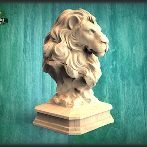 Lion Wooden Statue, Lion statue for Staircase Newel Post, Lion finial bed post, Lion statue of wood, Lion post cap