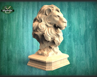 Lion Wooden Statue, Lion statue for Staircase Newel Post, Lion finial bed post, Lion statue of wood, Lion post cap