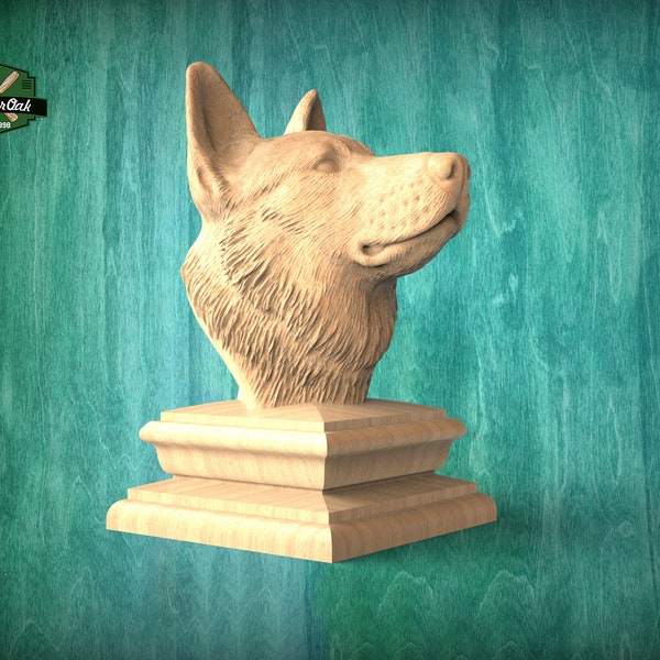 German Shepherd wooden statue, German Shepherd finial bed post, German Shepherd statue of wood, Wooden dog statue cap