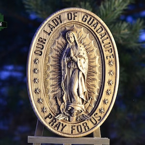 Our Lady of Guadalupe Wood carved Virgin Mary de Guadalupe Religious catholic icons Gift ideas for women Gifts for mom Wooden Wall art