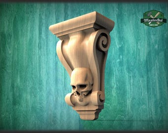 Wooden Skull Corbel, Unpainted, Decorative Carved Wooden Corbel, 1pc, Home Wall Embellishments, wood onlays, wood wall art decor