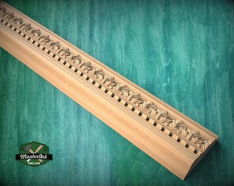 Timeless Acanthus Leaf Molding with Contemporary Blocks - Stylish Decor Accent, 40" Elegant Wood Detail, 1 pc, Unpainted, Carved Baguette