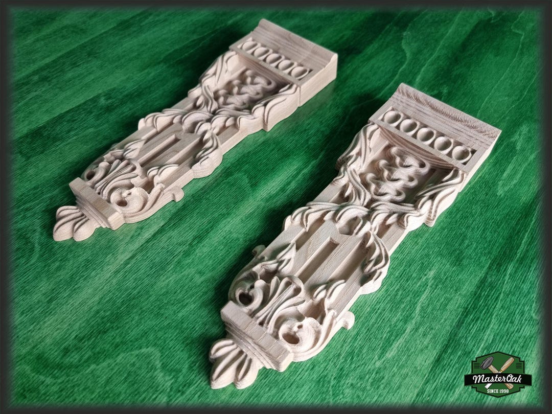 A Pair of Wooden Brackets, a Carved Wooden Shelf - Etsy