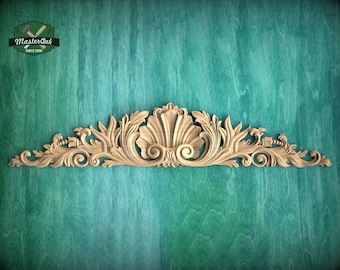 Underwater whisper: carved composition of shells and seaweed, Unpainted, 1pc, Home Wall Embellishments, Furniture Carving, Wood Applique