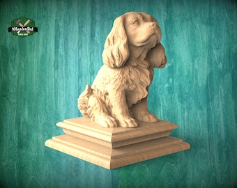 Cavalier King Charles Spaniel Wooden Finial for Staircase Newel Post, Spaniel finial bed post, King Charles   statue of wood