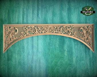 Baroque Elegance: Carved Wooden Lattice Arch, 1pc, Unpainted, Home Wall Embellishments, Furniture Carving, Wood Onlay