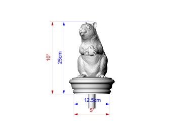Custom order. Round Base Squirrel Wooden Finial for Staircase Newel Post, Squirrel finial bed post, Squirrel statue of wood