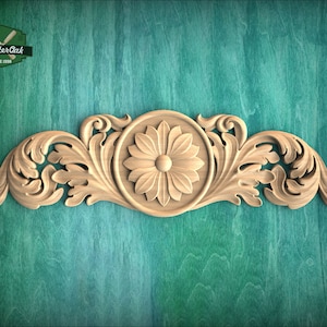 Exquisite Ornamental Carved Onlay – Unique Furniture Decor, Luxurious Wood Onlay, 1pc, Unpainted, Carved Wood Applique for Fireplace Mantel