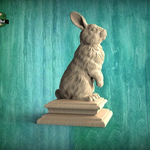 Rabbit version #2 Wooden Finial for Staircase Newel Post, Rabbit finial bed post, Rabbit statue of wood, Wooden Rabbit statue cap