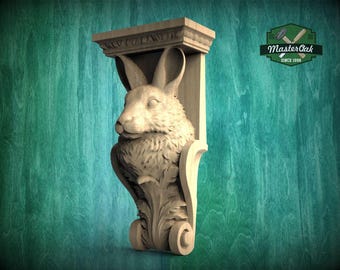 Rabbit Head Wood Corbel Carved Bracket Animal Decor