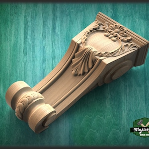 Carved bracket of wood, Unpainted, Decorative Carved Wooden Corbel, 1pc, Home Wall Embellishments, wood onlays, wood wall art decor