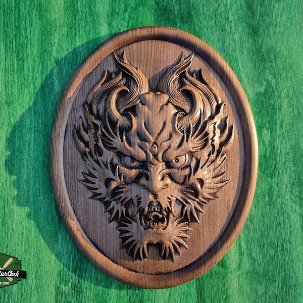 Daemon Face Carved o Wood, Demon mask for decoration, Devil Decor, Wooden Wall art