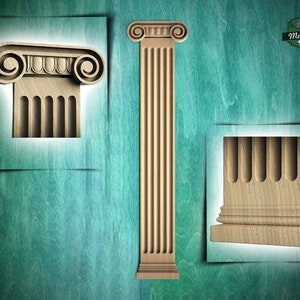 Classic Ionic Column-Inspired Pilaster , wood ionic  pilaster, 1pc, Unpainted, Carved Wood Trim Post Pillars, Flat Back Columns