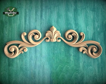 Large Floral Wood Applique – Ornate Carved Decoration for Furniture