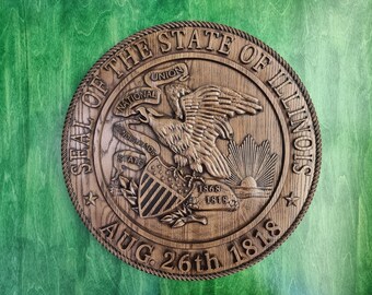 Illinois State Seal made of wood, Coat of Arms of Illinois, wall hanging, wall decor