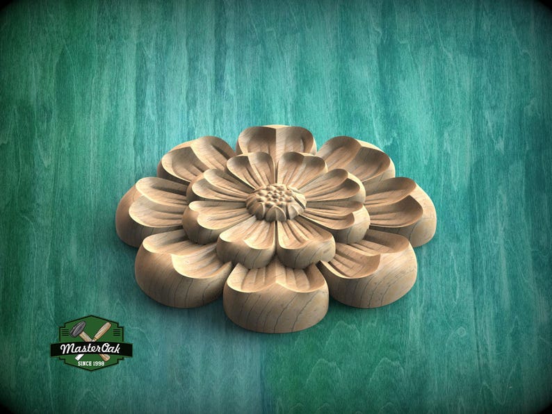 Ornate Wooden Carved Rosette, 1 piece, Unpainted, Home Wall Embellishments, round wooden trims, wood wall art decor image 4