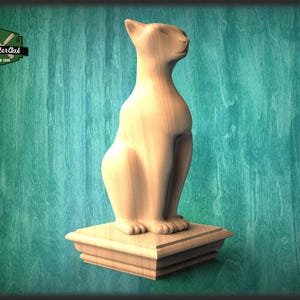 Cat Wooden Finial for Staircase Newel Post, Cat finial bed post, Cat statue of wood